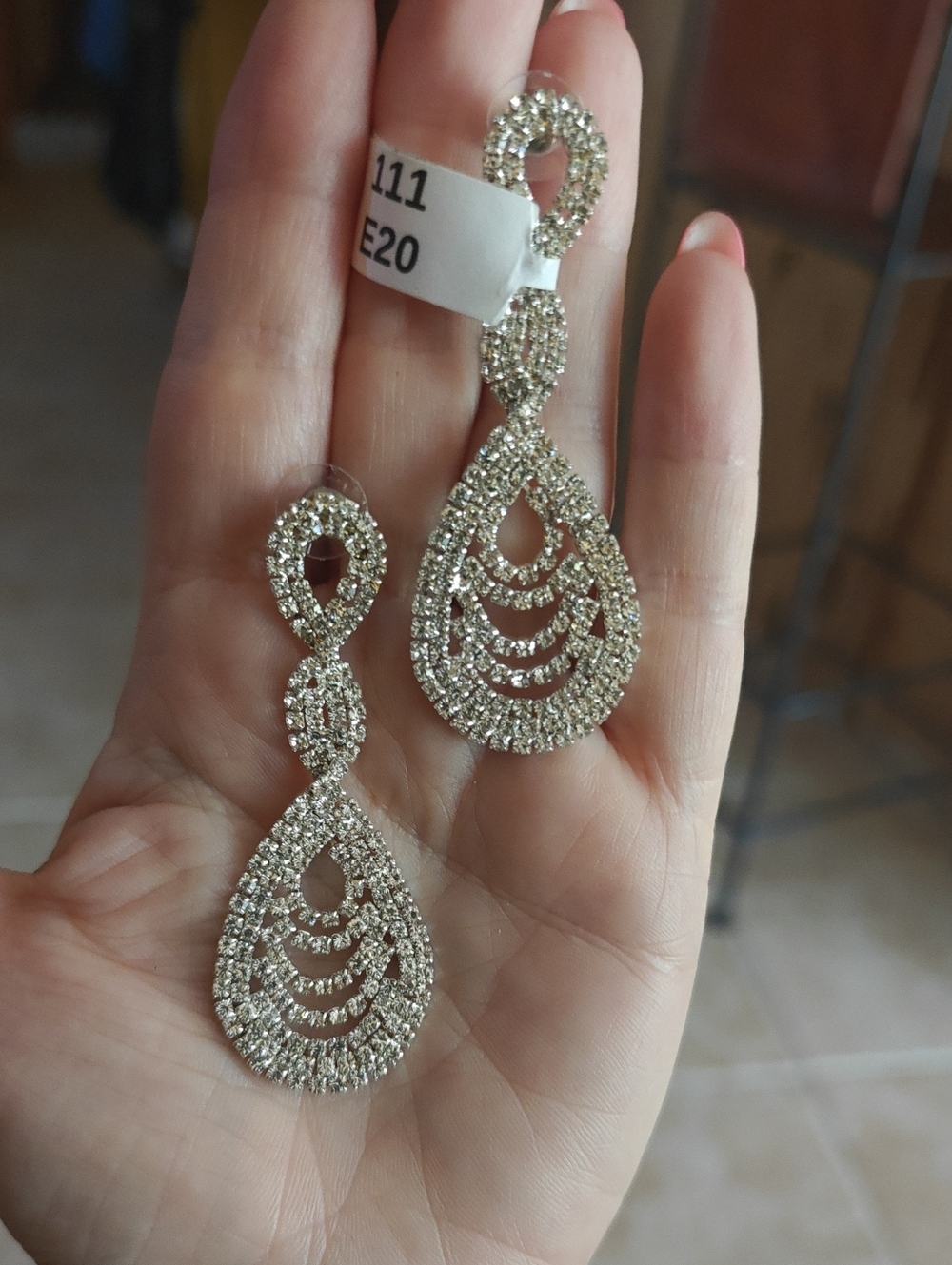 Elegant Silver Crystal Teardrop Dangle Earrings - Women Jewelry